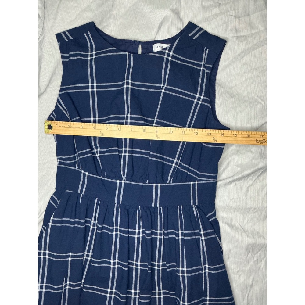 Emily and Fin Navy Plaid Sleeveless Fit & Flare Dress Pockets Size S - Picture 5 of 12